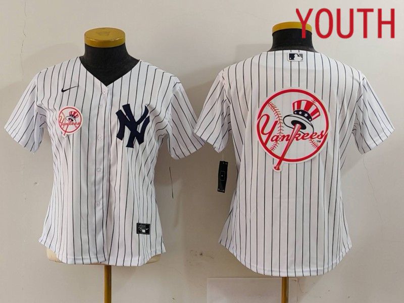 Youth New York Yankees Blank White stripe Game 2024 Nike MLB Jersey style 17